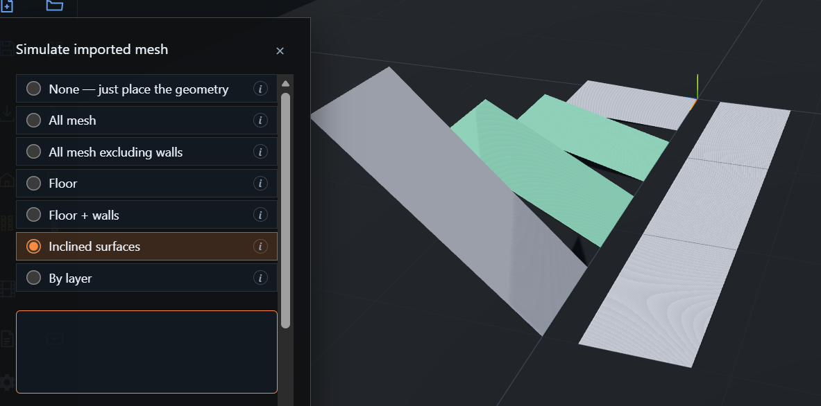 Inclined surfaces mode — only legally-sloped tiers selected
